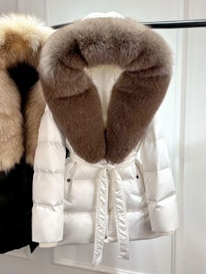 Луксозно яке от естествена сребърна лисица с качулка, голямо, 90% гъши пух, дебело и топло, водоустойчиво