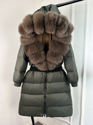 Луксозно яке от естествена лисица с качулка, голямо, 90% гъши пух, дебело и топло