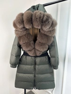 Луксозно яке от естествена лисица с качулка, голямо, 90% гъши пух, дебело и топло