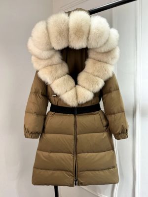 Луксозно яке от естествена лисица с качулка, голямо, 90% гъши пух, дебело и топло