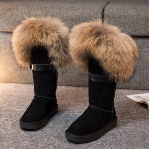 Дамски високи ботуши с естествен косъм лисица