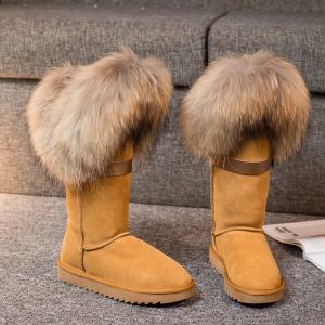 Дамски високи ботуши с естествен косъм лисица