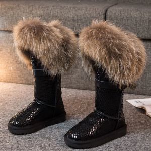 Дамски високи ботуши с естествен косъм лисица