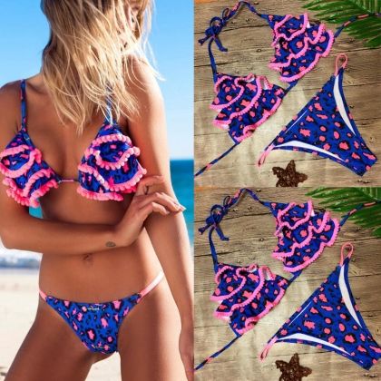 Цветен моден бански с триъгълна чашка с харбали 