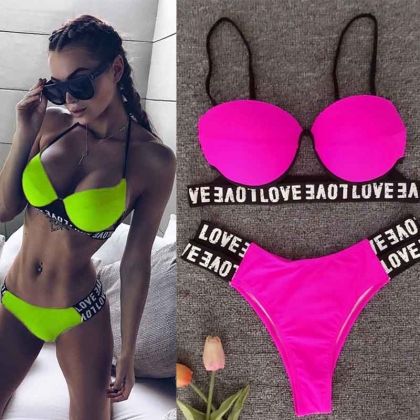 Цветен летен бански с ластици с надписи